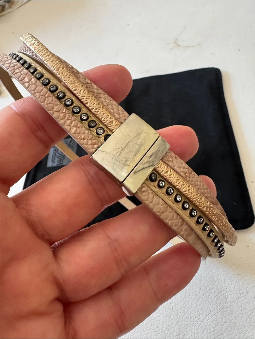 Wrap-Around Leather & Crystal Bracelet - Boho Glam